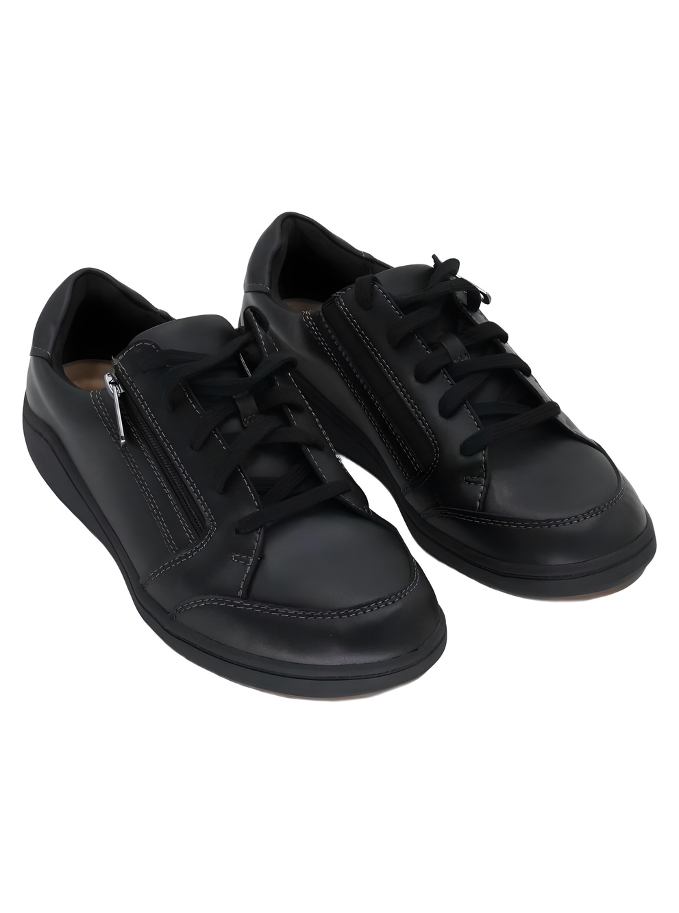 Clarks Womens Bryianne Bayla Black Leather Side Zip Sneakers Size 10M